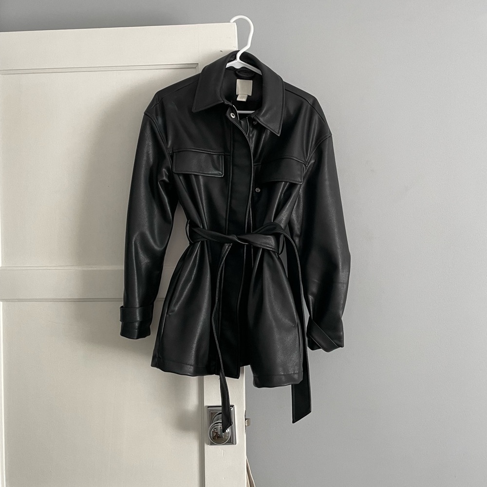 belted leather jacket - faux leather
